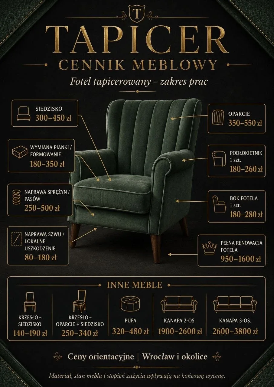 MEBLE — orientacyjny cennik, Tapicer Wrocław